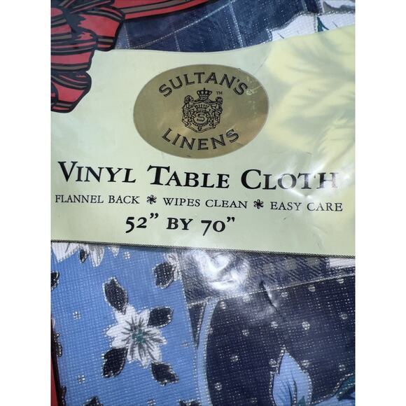 Sultan's Christmas Blue Floral VINYL Table Cloth 52" x 70", 4-6 Seat, Rectangle - Picture 2 of 10